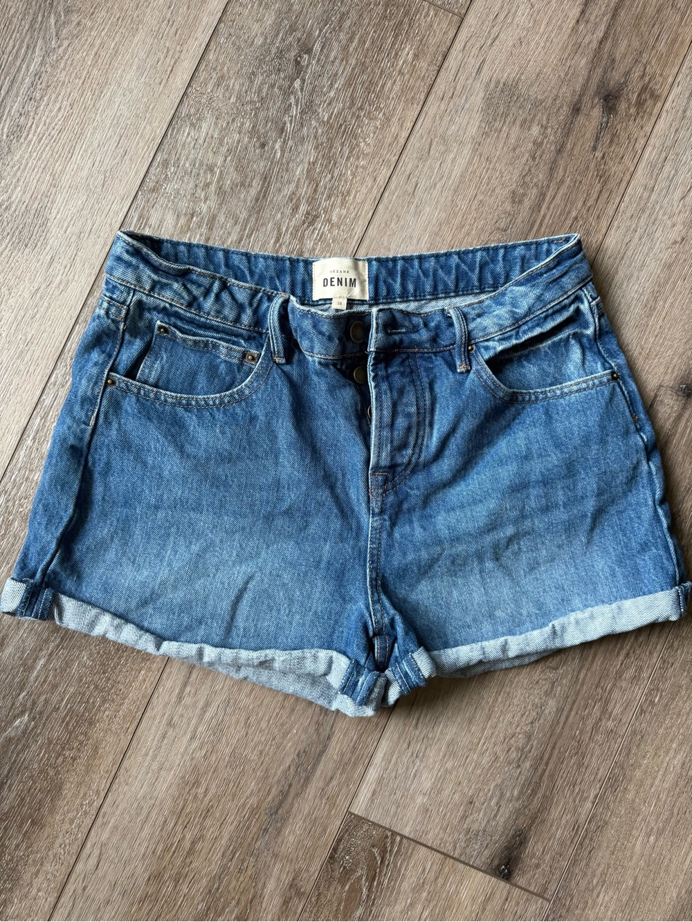 Sézane Denim High Rise Cuffed Jean Shorts Size 38 Blue Button Fly